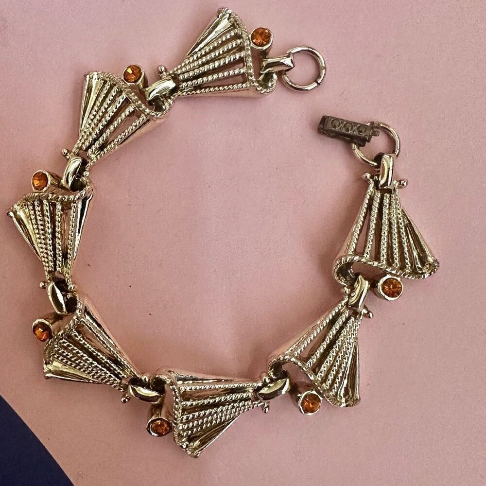 Gold tone Orange rhinestone vintage bracelet